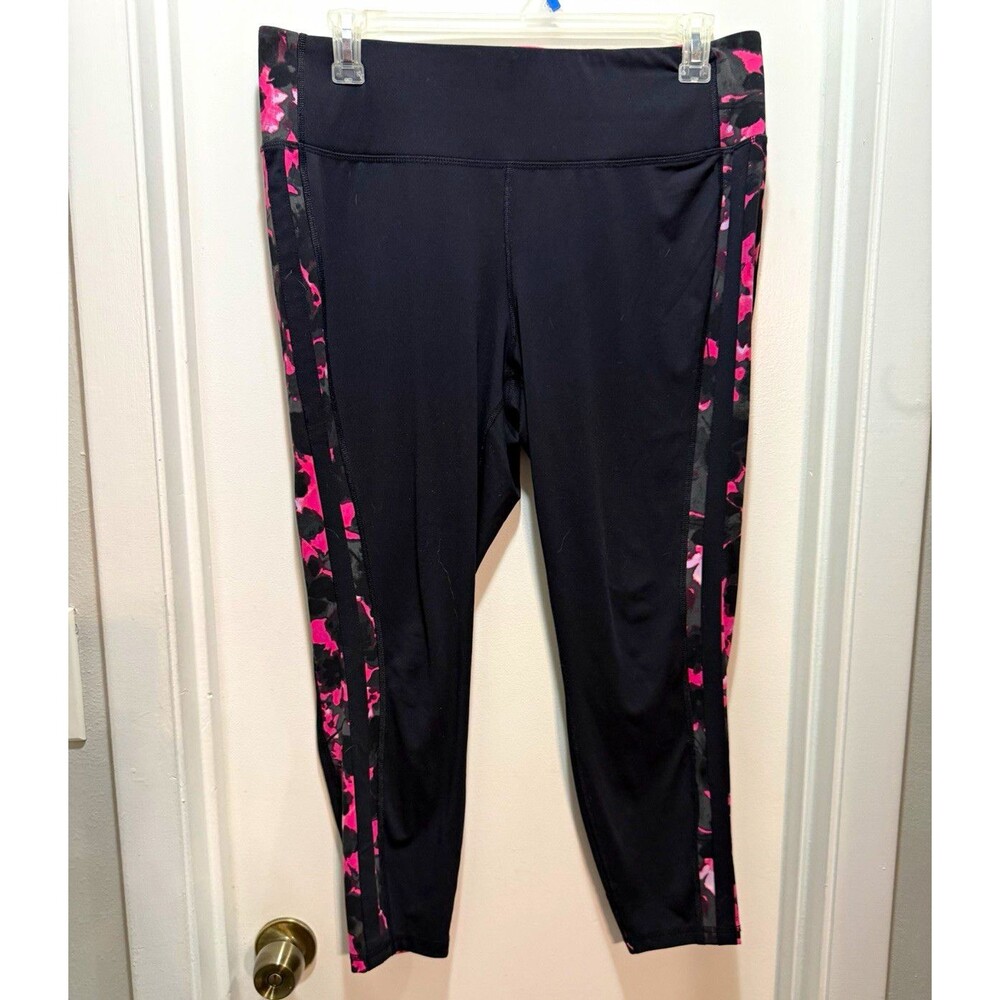 LIVI Women’s Plus 18/20Abstract Ankle Leggings Black Pink Gray Stretch